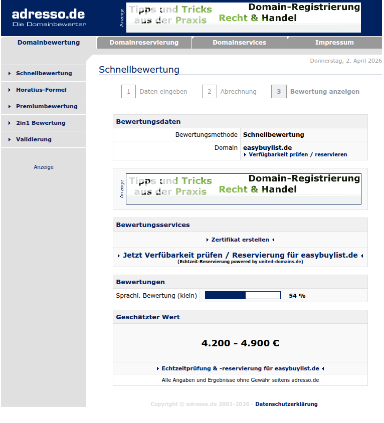 Adresso Bewertung easybuylist.de